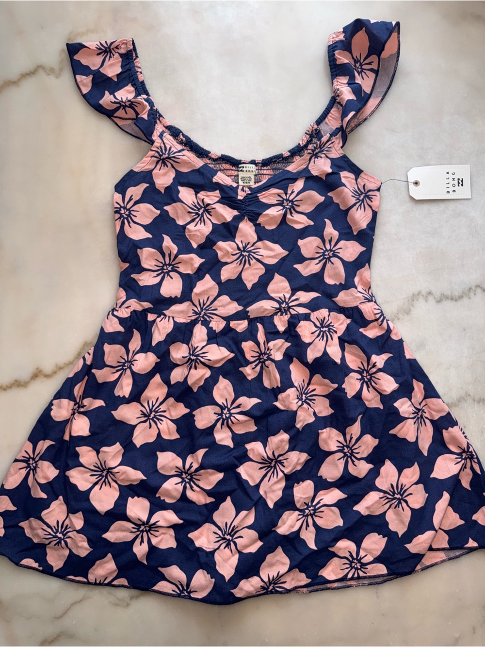 Billabong So Flirty Skort Romper-  Navy and Pink Floral Romper Dress